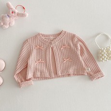 JOYMULTI 女童蝴蝶結粉色長袖短版開襟衫