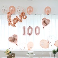 玫瑰金 100天 鋁箔派對氣球組, 隨機出貨(氣球打氣筒), 1套