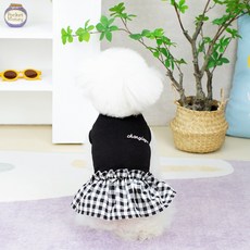 DING DONG PET 狗狗基本款格紋荷葉邊連身裙, 黑色