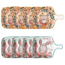 Willive 動物角色陶瓷單柄盤 2種組, 橘色(方形)+薄荷綠(方形), 4組