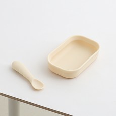 TACKAON 嬰幼兒用 123 矽膠長碗 + 自主學習湯匙 + 湯匙盒套組, 1套, 長碗 + 湯匙 + 湯匙盒, 黃色