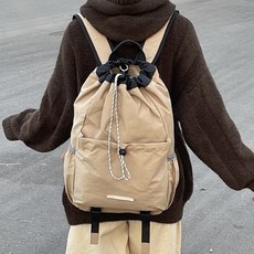 연이랜드 여성용 심플 나일론 버킷 백팩