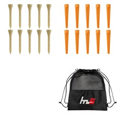 NAYASTYLE 木質高爾夫標準球梯10入 + 塑膠高爾夫長球梯10入 + 收納袋套組 GFYP-182-2+185-4PU, 混色