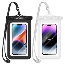 VIEWSEE 防水 IPX8 等級 4重鎖定 多用途 螢幕觸控 玩水 水上樂園 手機防水袋 + 頸帶, 黑色, 白色, 1套