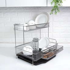 4BNK 立式全不鏽鋼餐具瀝水架, 1個, 炭灰色, 2層