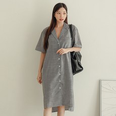 더업 여성용 크로키 카라 셔츠 반팔 롱 원피스