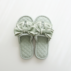 EVER HOUSE 三層緩衝蝴蝶結棉質室內拖鞋, 綠色, 1個