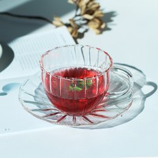 ACACIA HOME 花朵茶杯 + 碟子套裝, 1組, 透明色
