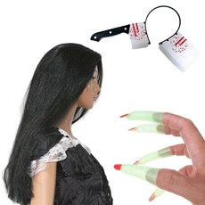 Party09 萬聖節派對用品 鬼假髮 小 + 搞怪方形菜刀髮箍 + 巫婆指甲套組, 1套, 混和顏色