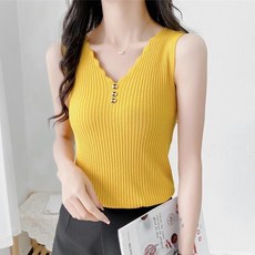 구디프 여성용 웨이브 V넥 골지 니트 나시