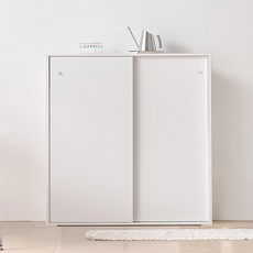 서울소호 슥 열리는 슬라이딩 4단 선반형 수납장 1150 방문설치, 화이트