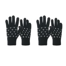 나야스타일 성인용 방한 패턴 자수 스마트폰 터치 털 장갑 DM-4-1 2p세트, 블랙