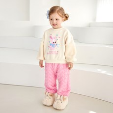 MARI N MORI 女童款真實兔子絨毛拼色內刷毛T恤