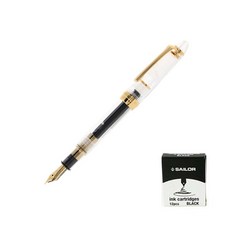 SAILOR 寫樂 質感鋼筆+卡式墨水管 12入, F, 透明（鋼筆）、黑色（墨水）