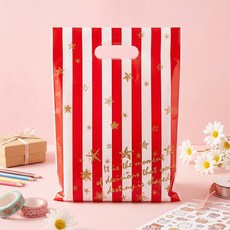 좋은기븐 손잡이 비닐 봉투 대, 별빛스트라이프 레드, 40개