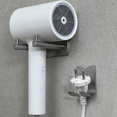 Everyweek 附支架 黏貼式 不鏽鋼 吹風機插座, 1個, 銀色