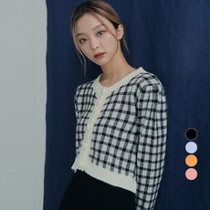 Awesomearound 女款粉彩格紋針織開襟衫