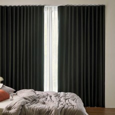 PRIELLE Grove 防曬四季掛鉤式遮光窗簾 + 磁吸式綁帶組, 煙燻黑色(窗簾), 黑色(綁帶)