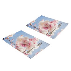 春季櫻花亞麻餐墊 2入, 01, 45 x 32 cm, 2個