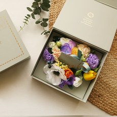 더플라워마켓 조화 하트 실크플라워 반전 용돈박스, 퍼플믹스, 1개