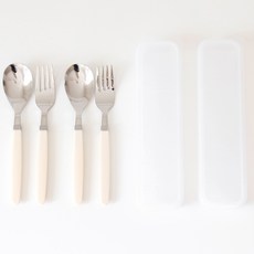 kamome kitchen 兒童湯匙叉子組, 奶油黃, 湯匙 (2p) + 叉子 (2p) + 收納盒 (2p)