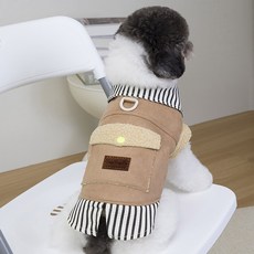 DING DONG PET 寵物條紋層次感口袋騎士外套, 棕色, 1個