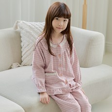 女童款復古格紋30支長袖睡衣套裝