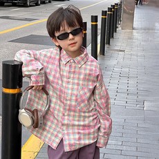 Starbean 兒童復古印花格紋長袖襯衫