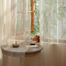 지앤와이 뜨개느낌 패턴 아일렛형 지그재그 레이스 커튼 2p