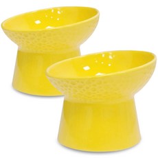 MONAGIO 斜面圓形陶瓷寵物碗 2入, 黃色