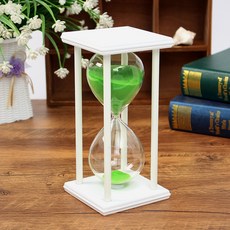 白色木製30分實木沙漏, 綠色
