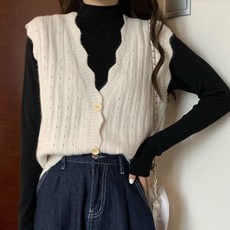 Alode 女款可愛波浪鏤空毛衣針織背心