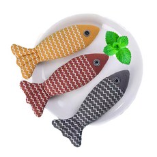 LOWID 貓咪貓薄荷魚形安撫娃娃玩具3件組, 1套, 紅色, 灰色, 黃色