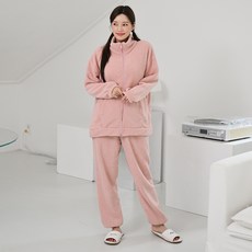 GLAM GONGGAM 情侶款Falling長袖刷毛拉鍊睡衣兩件式套裝