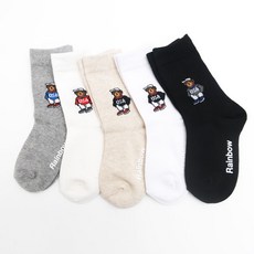 GIEN MALL MALL 孩童小熊圖案防滑中筒襪組 4雙+1雙 隨機出貨