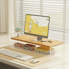더플로우커머스 감성 우드 투명 아크릴 데스크탑 수납 랙 1단 모니터 거치대
