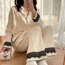 長袖長褲 孕婦 產後 哺乳 上下衣 蕾絲 睡衣