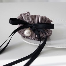 바비수 멜런 플리츠 롱 리본 머리끈 헤어슈슈