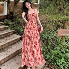 PEONIST 花朵吊帶長洋裝, 紅色