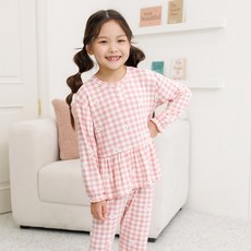 mabellechouchou 女童格紋兔柔軟保暖睡衣上衣+褲子套裝