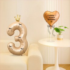 피앤비유니티 레터링 왕관 숫자 리본 풍선세트, 베이지앤쵸코 3, 1세트