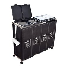 HOMESWELL 掀蓋式分類回收箱 Set 4 可回收四種類型垃圾, 80 x 29 x 93.5cm, 黑色, 1組