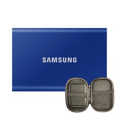 SAMSUNG 三星 T7 1TB USB 3.2 Gen 2移動固態硬碟 MU-PC1T0H/WW+收納包, 藍色