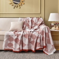 I Love Home 菱格紋網眼流蘇全套沙發套, 酒紅色