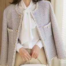 Fashion Flow 女款優雅寬鬆版法式賓客穿搭粗花呢西裝外套