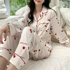 안나앤코 여성용 라인 실크 긴팔 파자마 상하의 세트