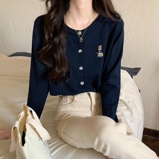 Elsso 女款小熊刺繡基本款開襟衫