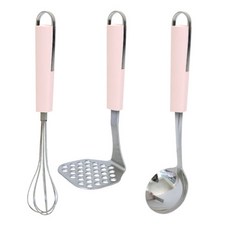 GENIAL Swan K-Type Mini Ladle + Mini Whisk + Potato Mash Set, 粉色