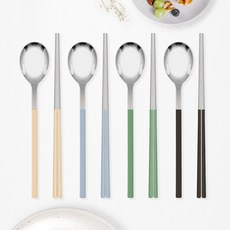 RAONNURI Dielo 彩色餐具組, 奶油黃, 銀灰色, 橄欖綠, 巧克力色, 1套, 湯匙 4p + 筷子 4p