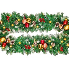 摩達客 聖誕裝飾樹藤條 + LED100燈串, 刷白松果紅果 + 優雅紅繽金電鍍球, 1個